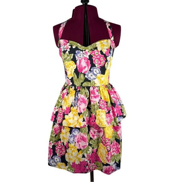 Moda International Dresses & Skirts - Moda International Floral Halter Dress Cotton Tiered Peplum Retro Y2K Vtg Size 6